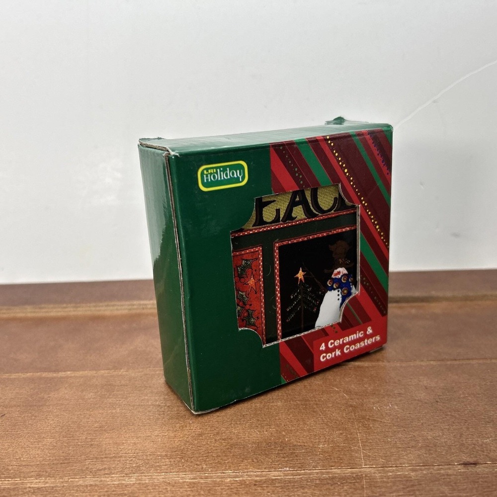 Lisa Hilliker‎ Christmas Holiday 4 Ceramic Cork Coasters Set, LRI Holiday - Picture 4 of 5
